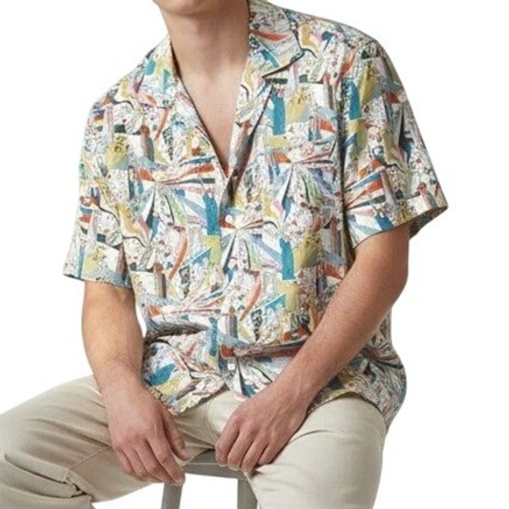 J Crew Liberty Fabric NEW YORK Print Camp Shirt Short Sleeve Mens sz M MINT
